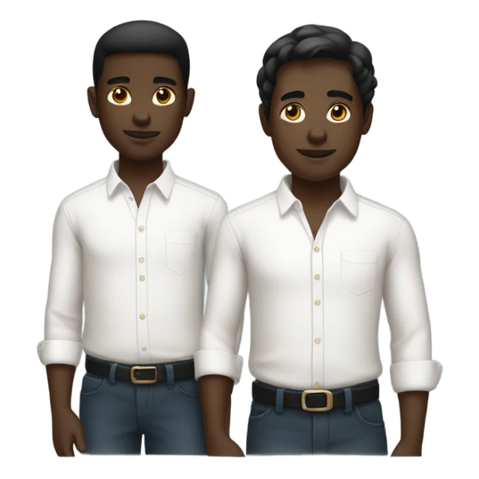 two boys in white shirts with black skin sticker