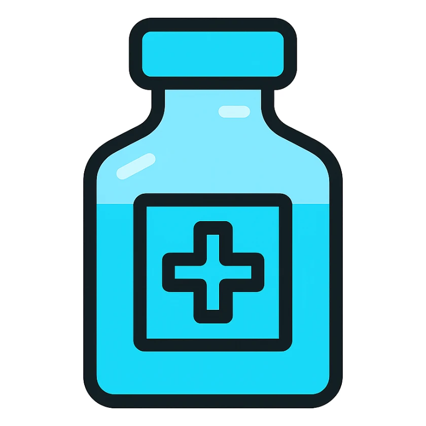 Discord role icon for 'pacientas' of a psychiatric clinic, small elixir or medicine bottle, minimalist and professional, main color #6fe8f3, glass look, suitable for Discord, no childish or cartoonish style sticker