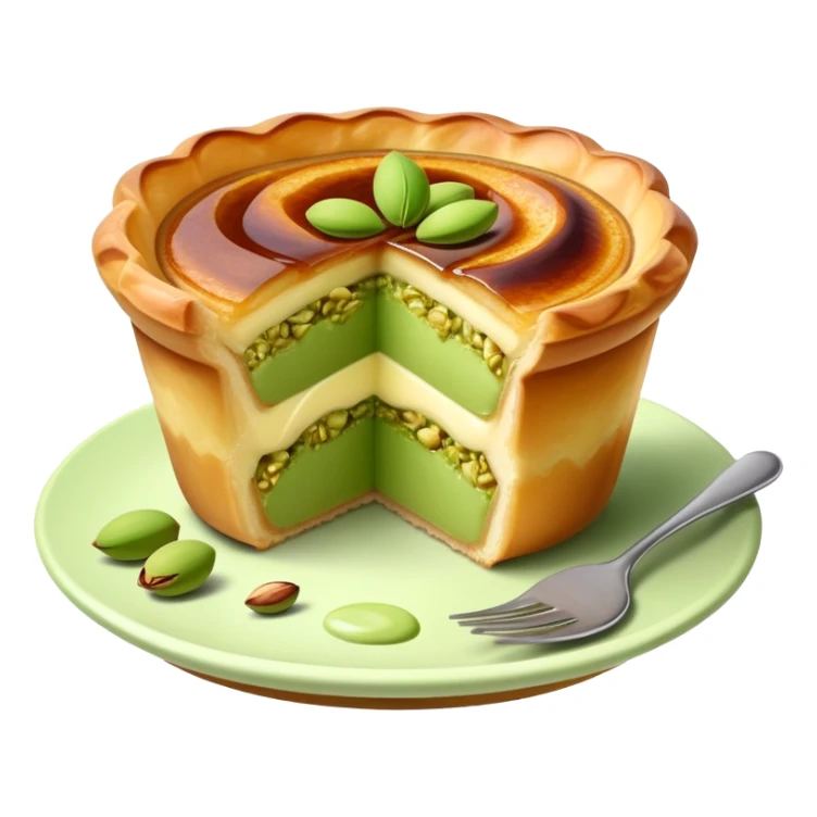 pistachio on a pastel de nata, cutted in half and green paste inside sticker