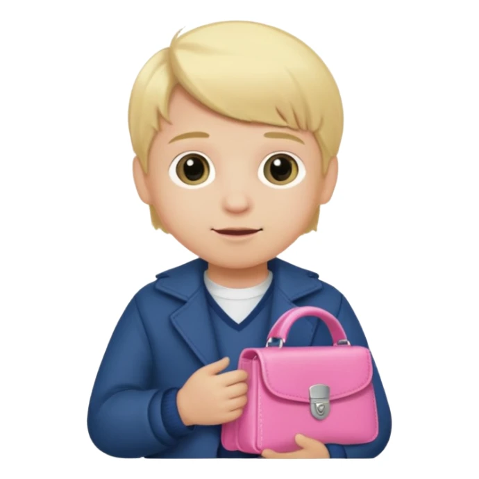 little small blonde boy holding a pink purse  sticker