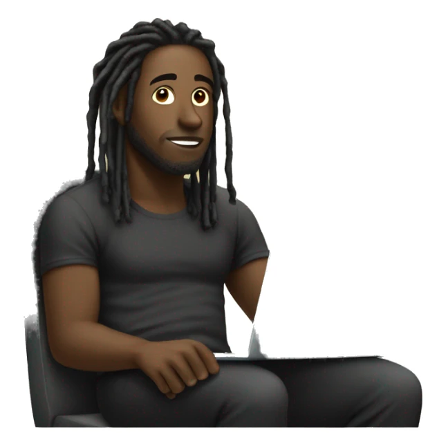 Black-guy-with-dreads-wearing-black-trackstuit-sitting-down-on-chair facing-foward-focused-on-laptop-computer- sticker