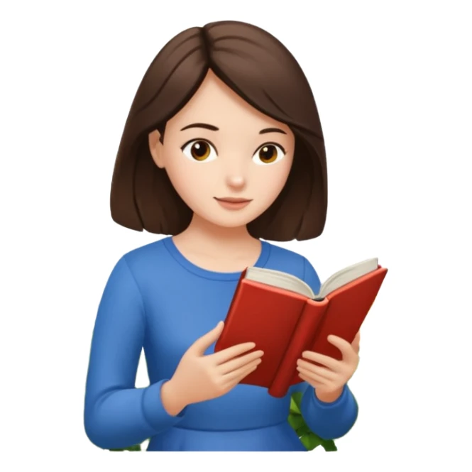 Jane Austen inspired brunette character reading a book outdoors, in a garden sticker