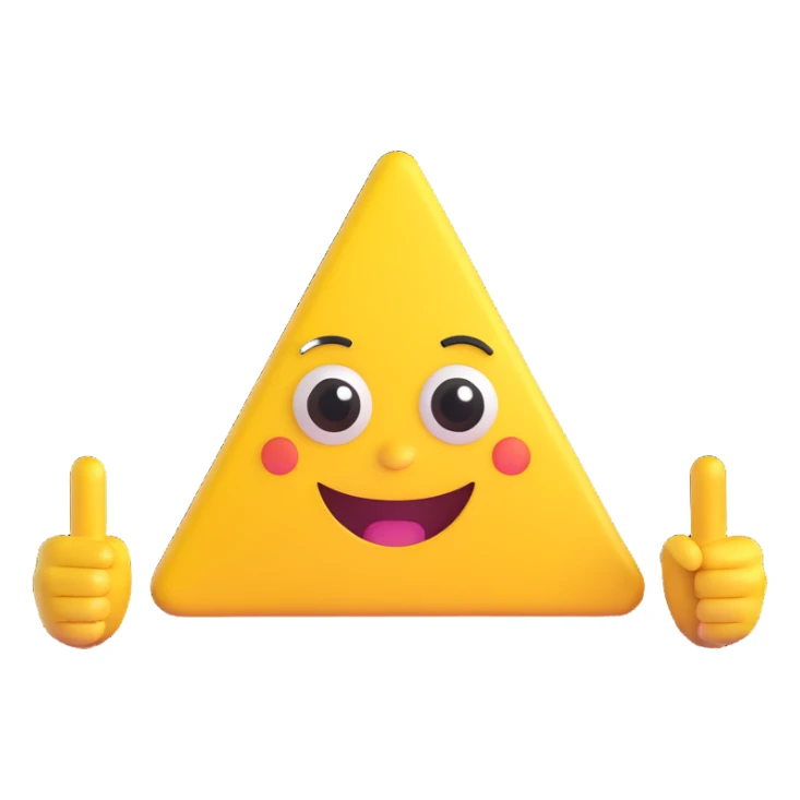 A 2D cartoon-style yellow emoji with a mischievous smile, triangle-shaped eyes, and both hands pointing upward with index fingers.  clean digital style, and a fun, dancing expression. Style similar to children’s drawing tutorials, dancing expression. No background, isolated on white.  sticker