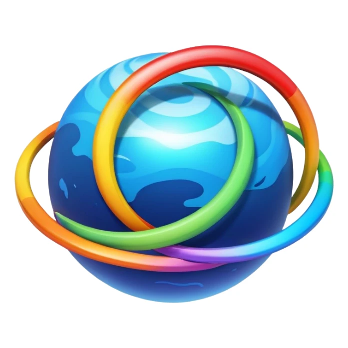 blue planet with vibrant rainbow colored rings circling around it sticker