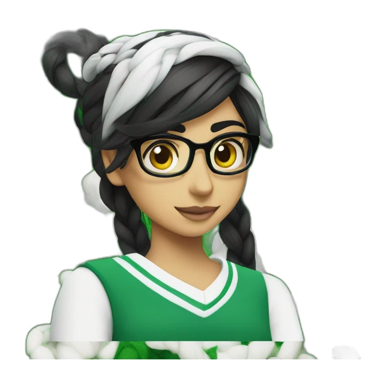 Mia Khalifa black braid white tshirt green sleeves slytherin logo sticker