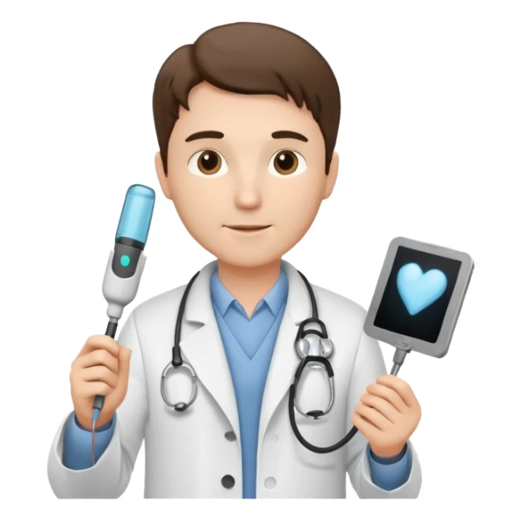 Cardiac sonographer male long white coat or scrubs sticker