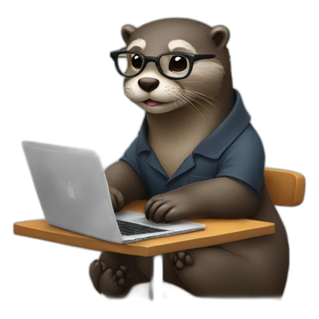 otter with glasses leaning against a pillow while working on a macbook sticker