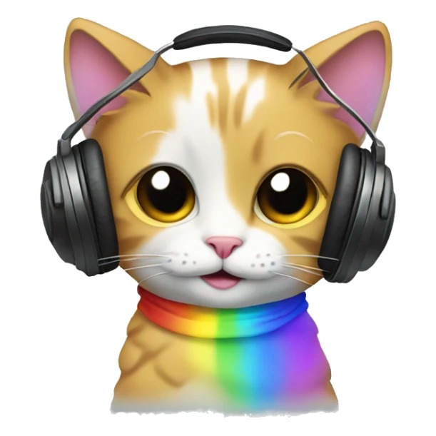cat listening to music with rainbows sticker