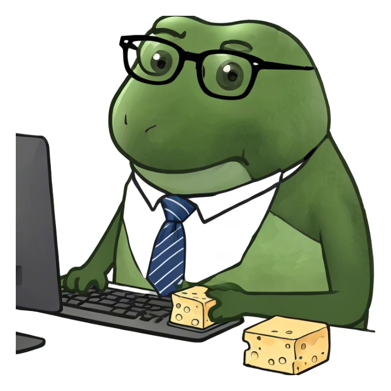 Block of Cheese working on a computer like it’s an office worker sticker