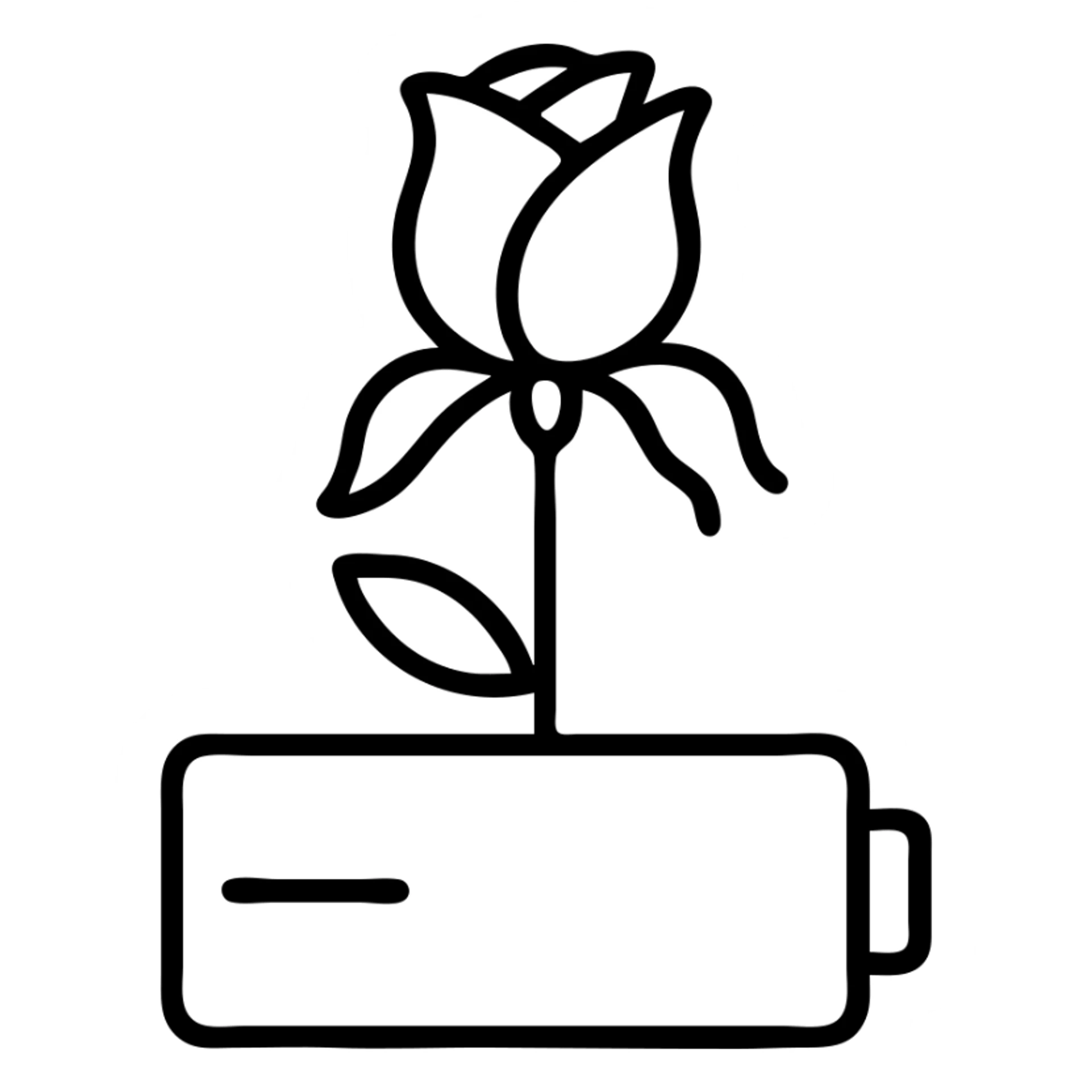 Battery shaped like a rose flower with wilting petals and low power indicator sticker