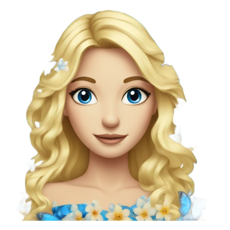 Gorgeous blond lady blue eyes with flowers and butterflies sticker