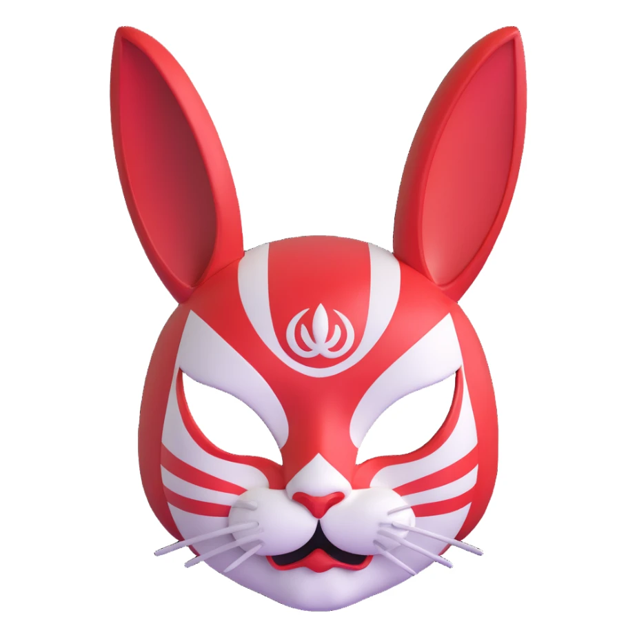 stylized usagi rabbit kabuki mask, red and white, angry expression, highly detailed sticker