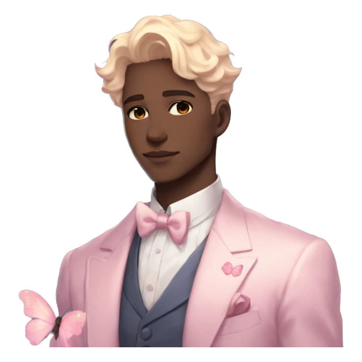 Gorgeous pastel anime style gentleman with blushing face and butterflies aesthetic trending style sticker