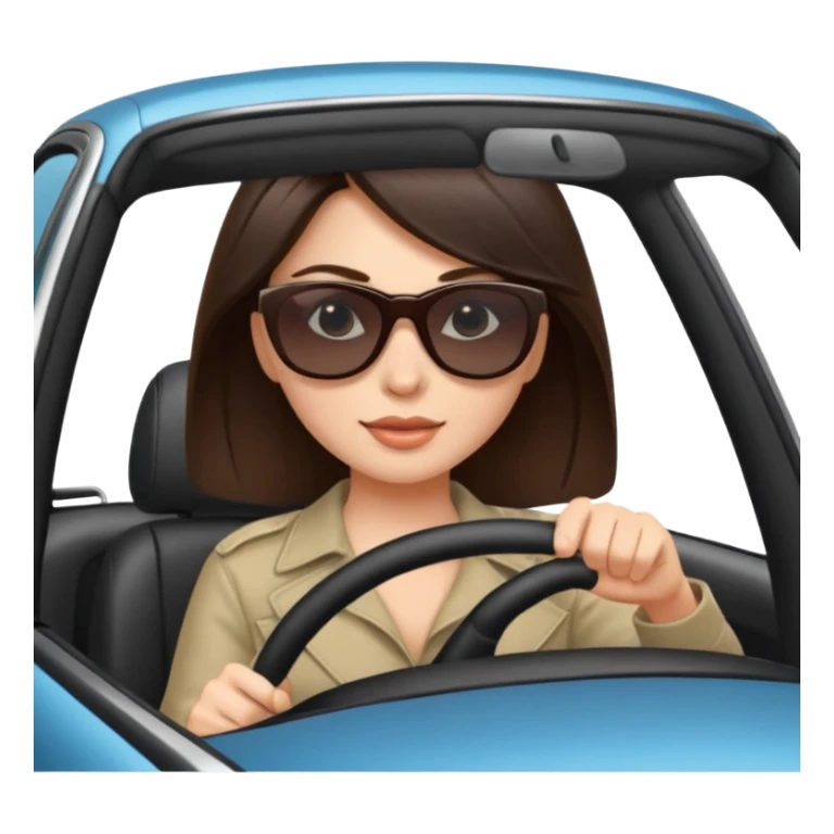 Brunette woman driving car like crazy. NewHappy face confidence  sticker