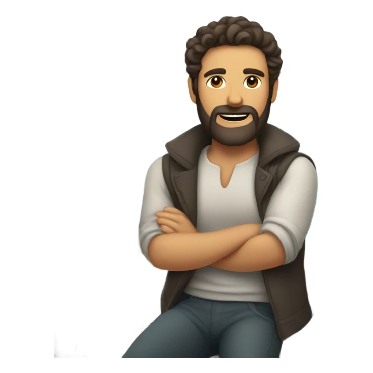 Dark brown hair man with beard on a sailboat sticker