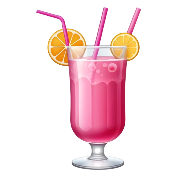 Refreshing pink fruity drink with straw in a glass sticker
