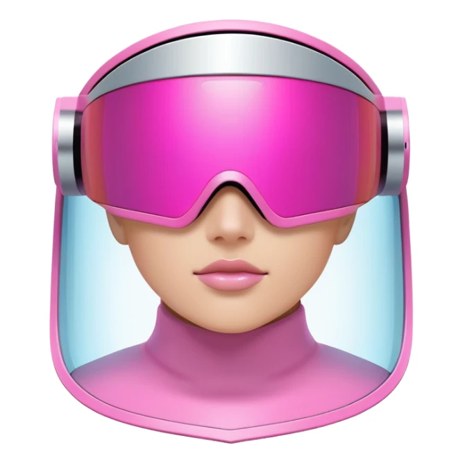 oversized frameless pink shield visor, futuristic Y2K style, wrap-around one-piece lens sticker