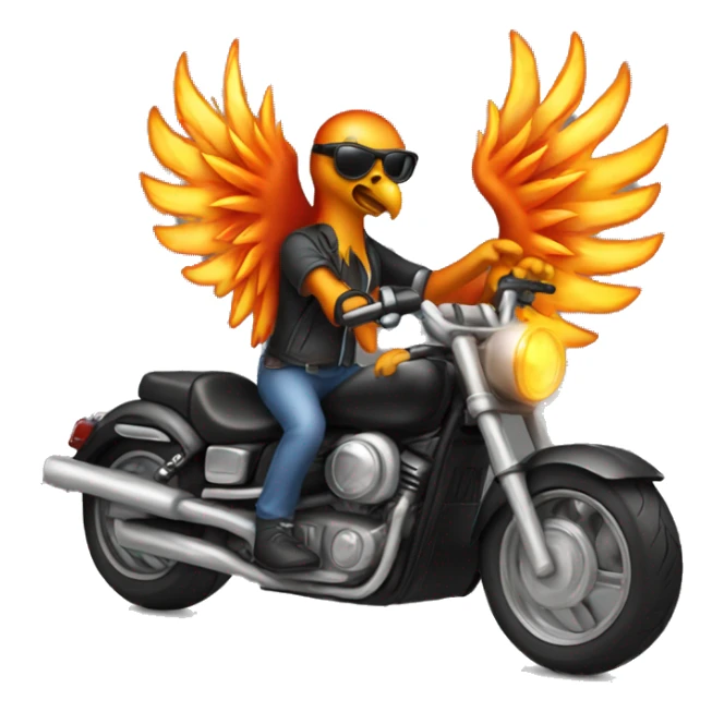 phoenix riding a motorcycle wearing sunglasses with flames  sticker