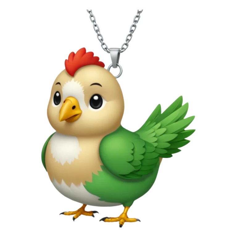 un oiseau classique tout vert avec un collier autour de son cou avec des breloque argentées et un seul poil blond qui fait une petite bouclette sur le front  sticker