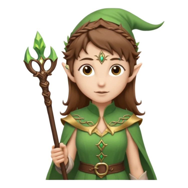 elf with staff brown hair, no hat sticker