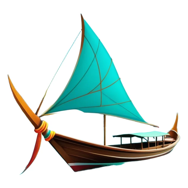 ​Cinematic Realistic Authentic Thai Longtail Boat, depicted as a traditional wooden longtail boat with a sleek, elongated hull and a brightly painted canopy, its long tail fin cutting gracefully through turquoise waters under a clear tropical sky, rendered with vibrant textures and dynamic natural lighting that captures its rustic charm and cultural heritage, sticker