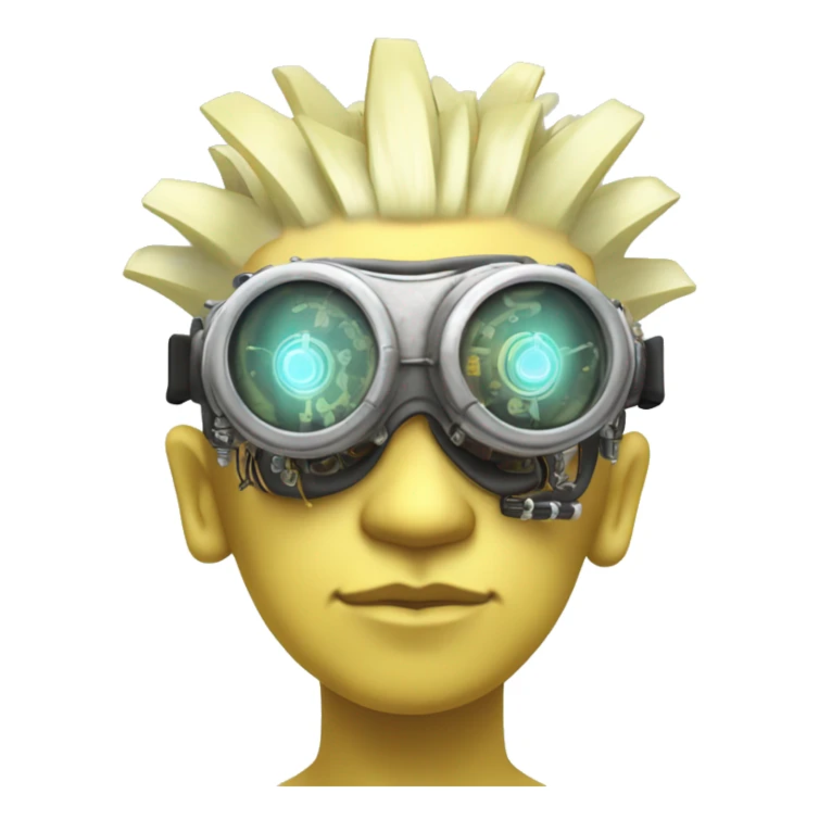 Pastel light yellow Mohawk cyborg head with silver steampunk goggles, goatee and circuits sticker