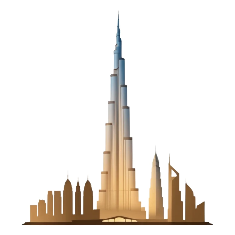 Burj Khalifa, beige silhouette, minimalism, with long shadow, emoji style sticker