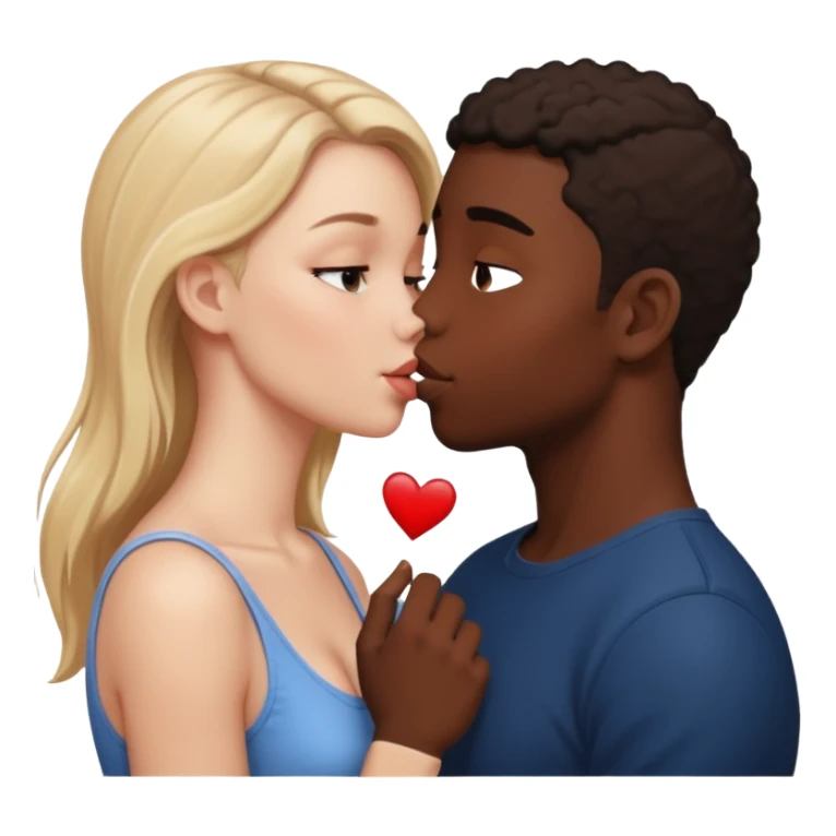 Please create a French kiss between a white girl and black boy sticker