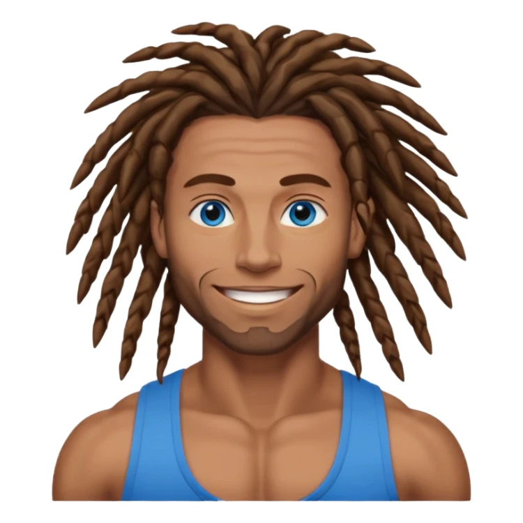 muscular man with brown dreads and blue eyes sticker