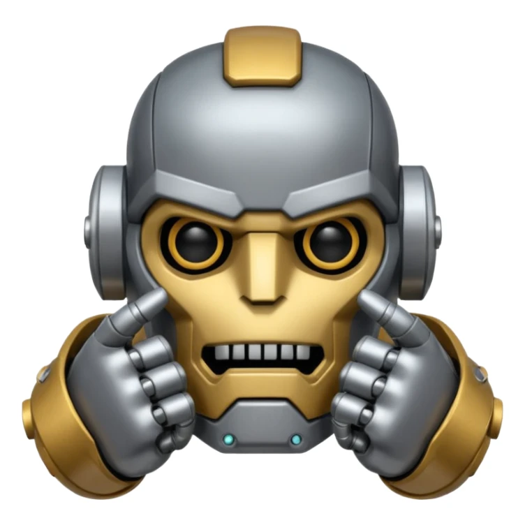 create an emoji with blitzcrank  (the league of legends champion)face in a sigma gigachad version that does the pose where u put ur index finger on top of your mouth to tell enemies to shut up or to signal that u mewing sticker