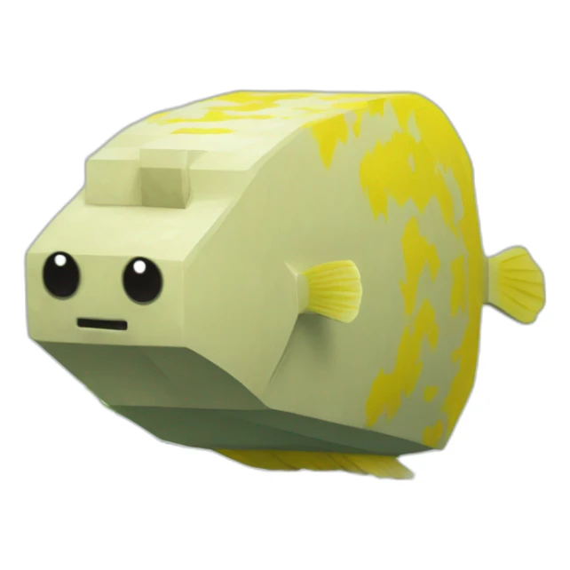 cube yellow fugu fish with two fins and tail in minecraft style full size sticker