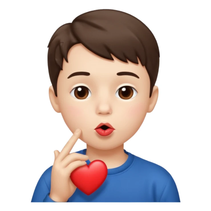 Emoji, boy's face blowing a kiss, puckered lips, small heart sticker