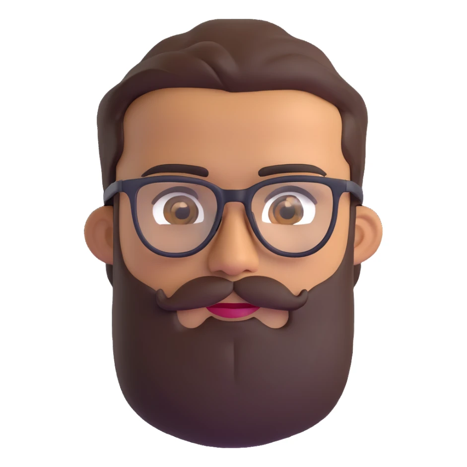 man with medium beard, connected eyebrows, olive tan skin, brown eyes, and glasses sticker