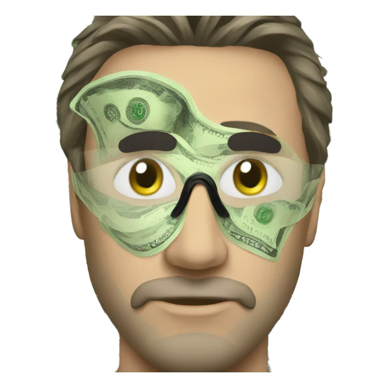 man wearing eye mask made of money sticker
