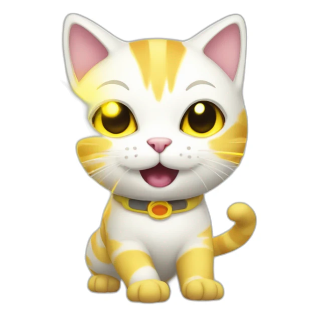 A white and yellow cat playing with a laser light sticker