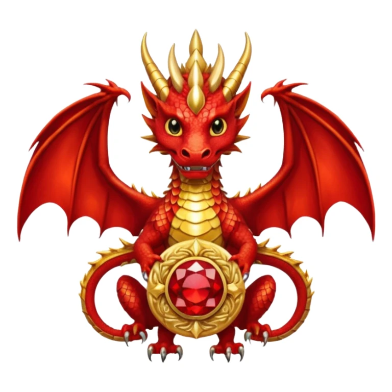 Golden Dragon with wings crest/brosch in a circle with red gems sticker