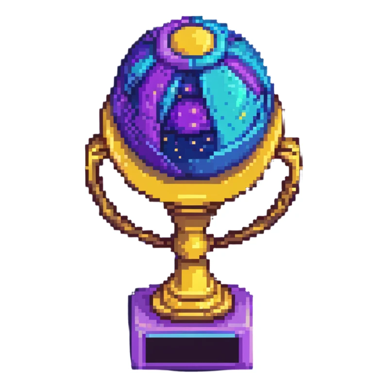 Alien civilization trophy with cosmic color spectrum, celestial blues and violet hues of distant galaxies sticker