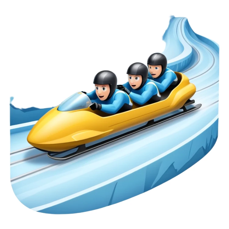 An icon featuring a sleek bobsled with athletes racing down an icy track at high speed, helmets on and bodies aligned for aerodynamics. Surrounded by icy curves, snowbanks, and a wintry mountain backdrop. Transparent background captures the thrill and precision of bobsleigh. sticker