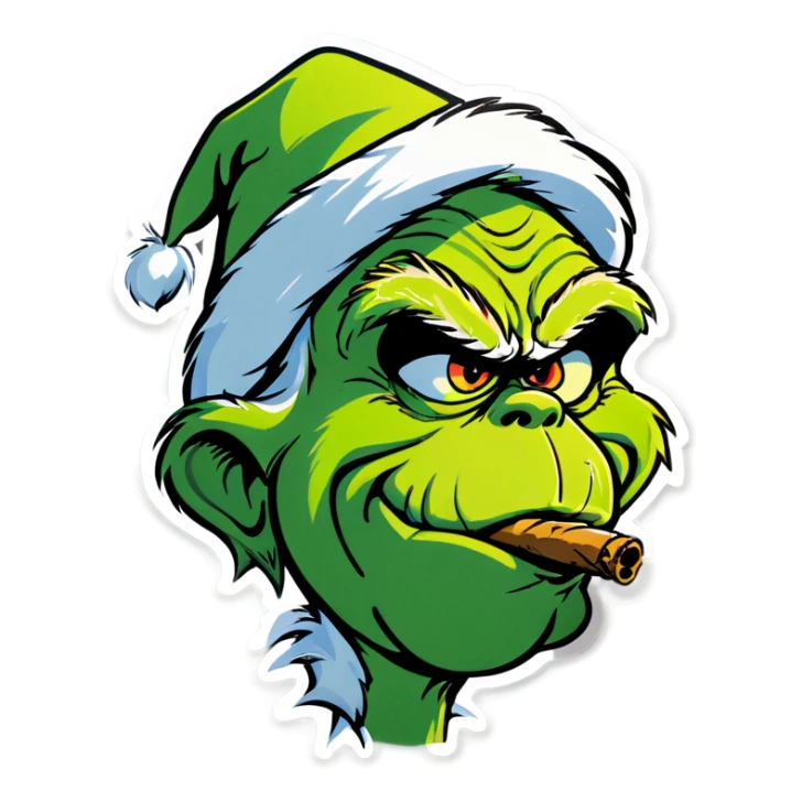 The grinch with a joint in his mouth sticker