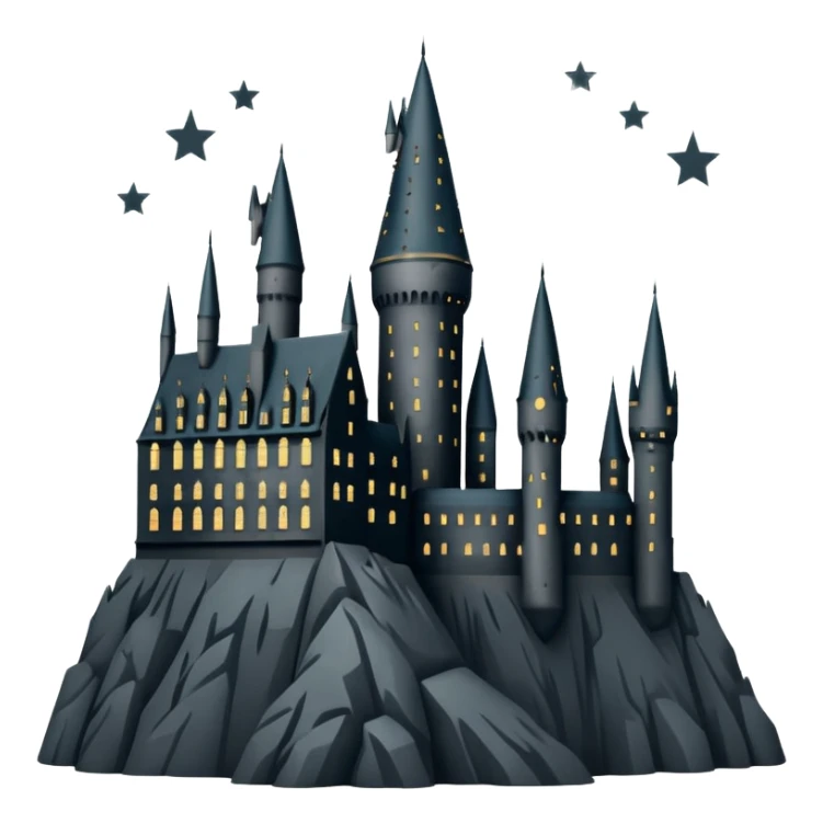 Harry Potter Hogwarts castle silhouette with stars, outlined icon sticker