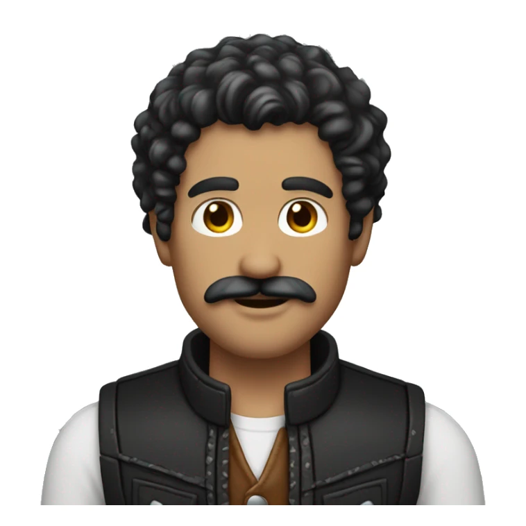 Man with black hair, large curly mustache and leather vest.  sticker