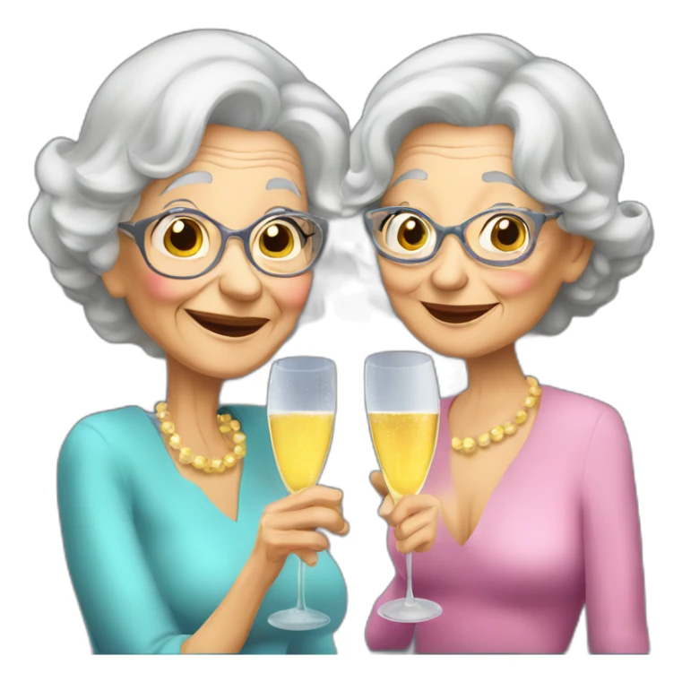 Very old grand ma & grand daughter drinking champagne sticker