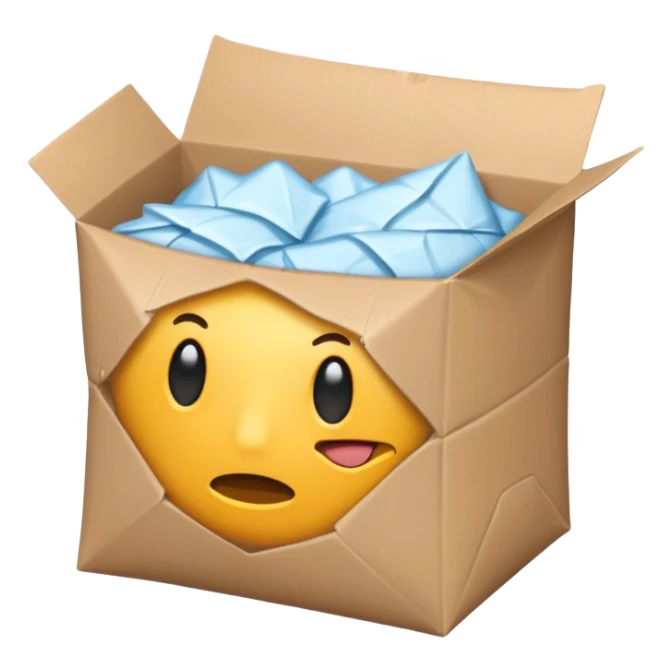 Generate a realistic emoji-style icon of the a package which is empty and air is coming out of it. it seems like the package is not well packed sticker