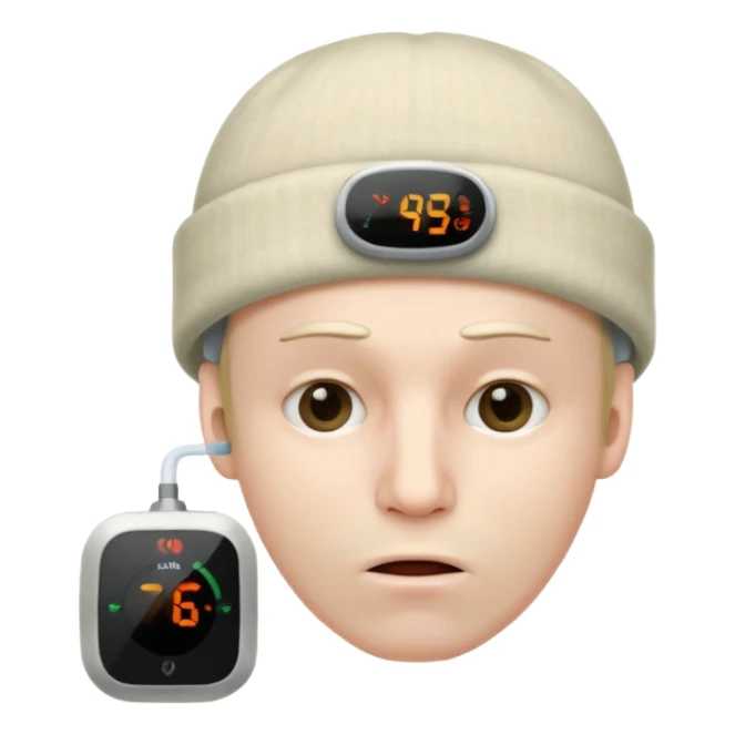 Sick man with hat on head and thermostat in mouth sticker