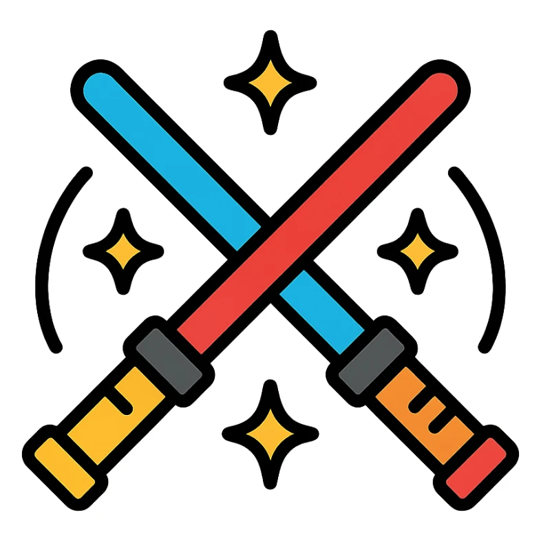 two lightsabers (one blue, one red) striking together, with stylized sparks and curved motion lines sticker