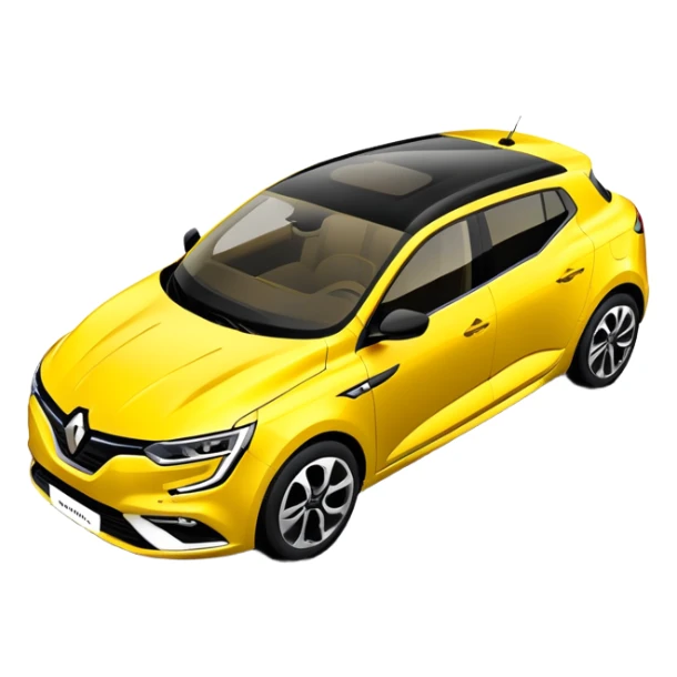 Renault Megane E-Tech electric car, 3/4 angle view, yellow color with black accents sticker