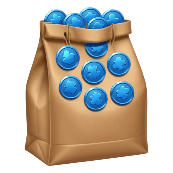 brown bag of blue coins sticker