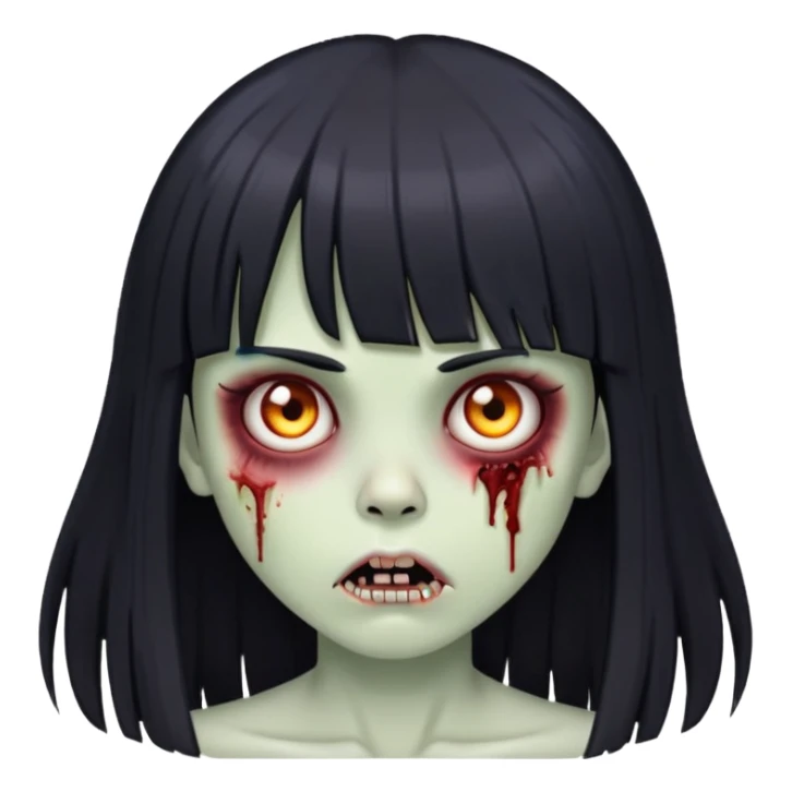 a zombie girl with long straight black hair and bangs sticker