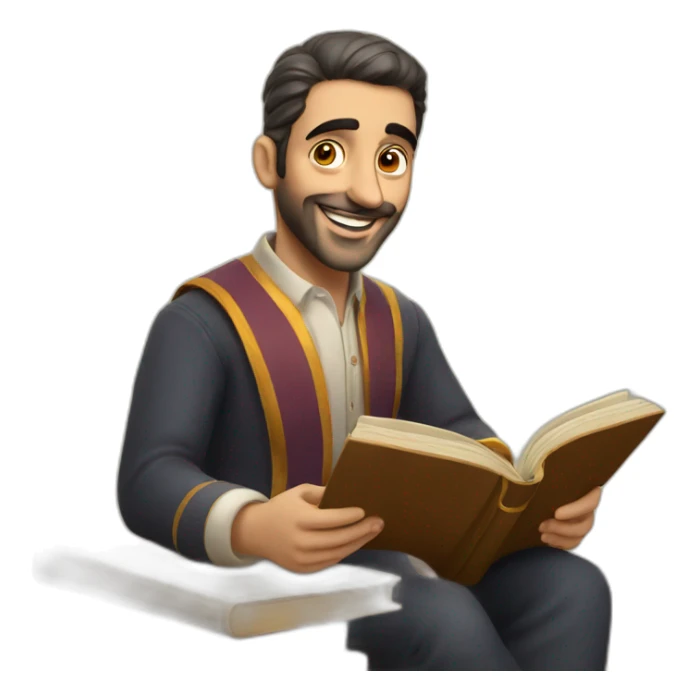 Armenian men reading book and looking at camera and smiling  sticker