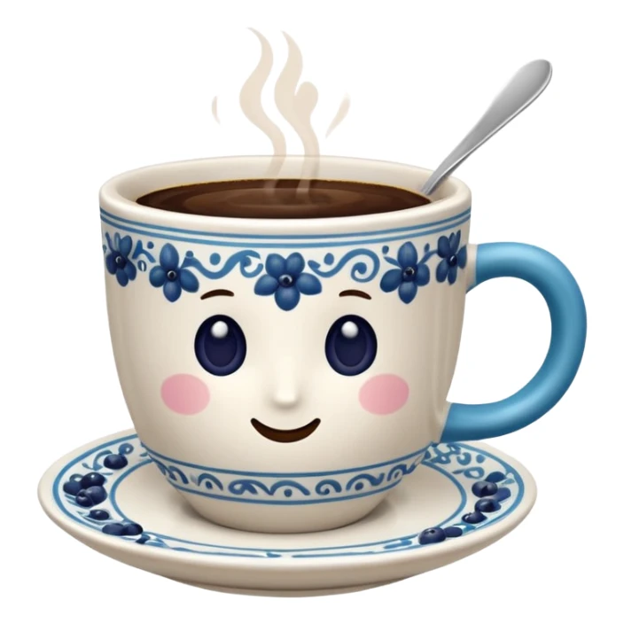 Slow brew coffee with blueberry design in a turkis white cup sticker